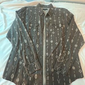 Lucky Brand Gray Patterned Casual Button Down Shirt